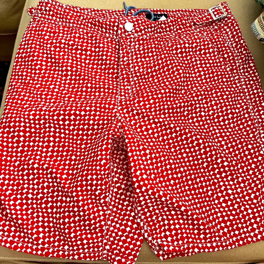 Paul Smith Red and White Swim Trunks